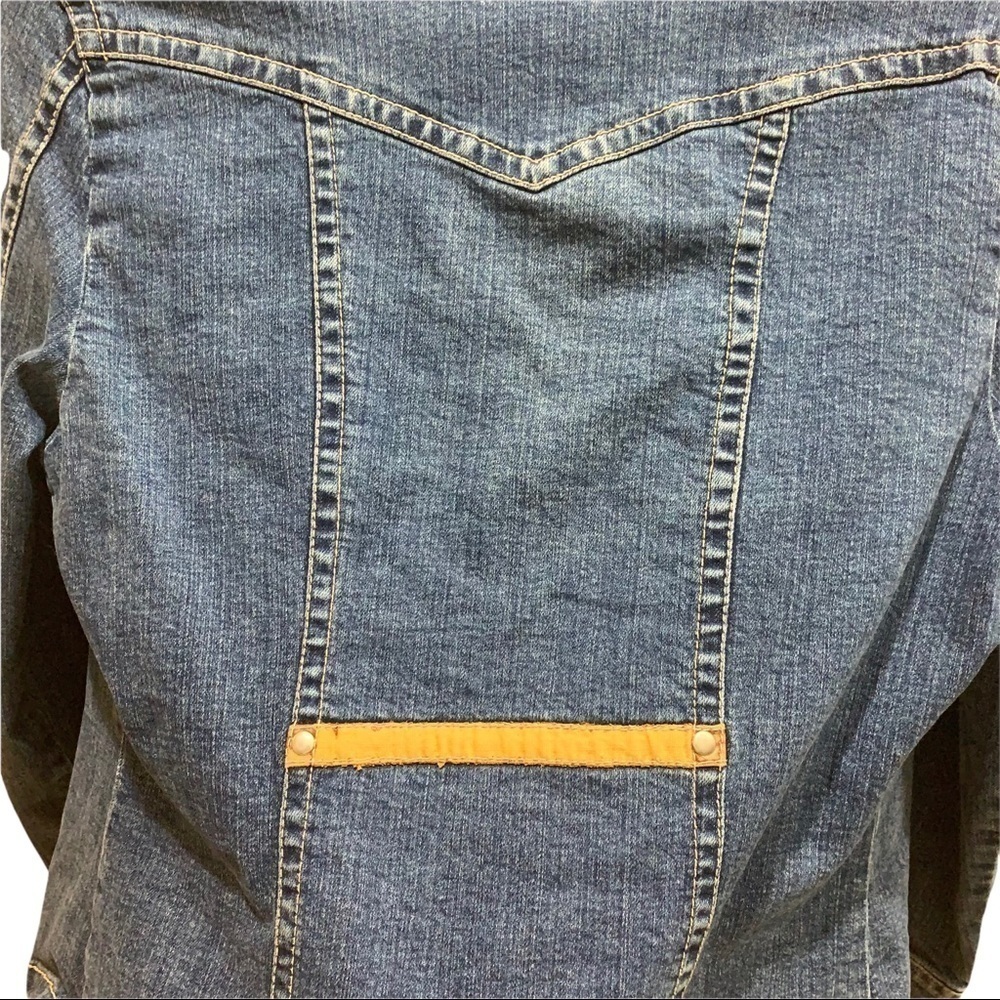 AMI Denim Button Down Jean Jacket w/ Tan Trim Sz S - Picture 6 of 11